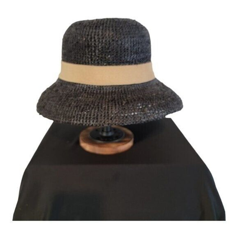 CORROBOREE Straw Hat Woven Raffia Australia Sz OS Black Tan Summer Beach